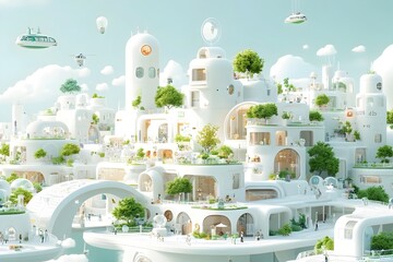 Poster - conceptual metropolis showcasing sleek energy efficient skyscrapers sprawling public gardens and eff
