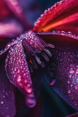 Sticker - Purple Flower Petals with Dew Drops, Macro Photography