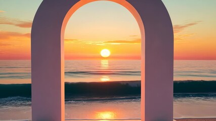 sunset view through arch on beach