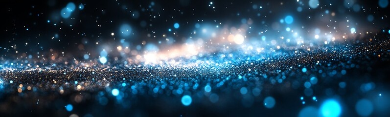 Aufkleber - A mesmerizing cosmic scene filled with sparkling blue particles and distant celestial light, evoking the beauty of the universe.