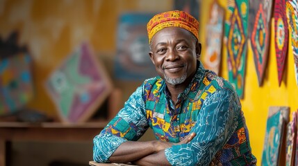 Wall Mural - Portrait of a smiling African man in traditional clothing