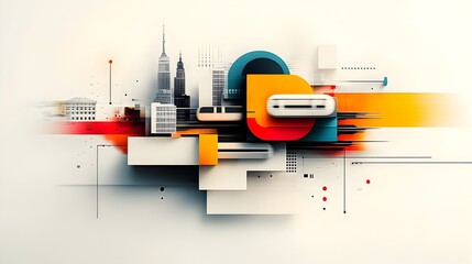 Poster - avant garde abstract cityscape depicting a dynamic interconnected transportation system featuring ge