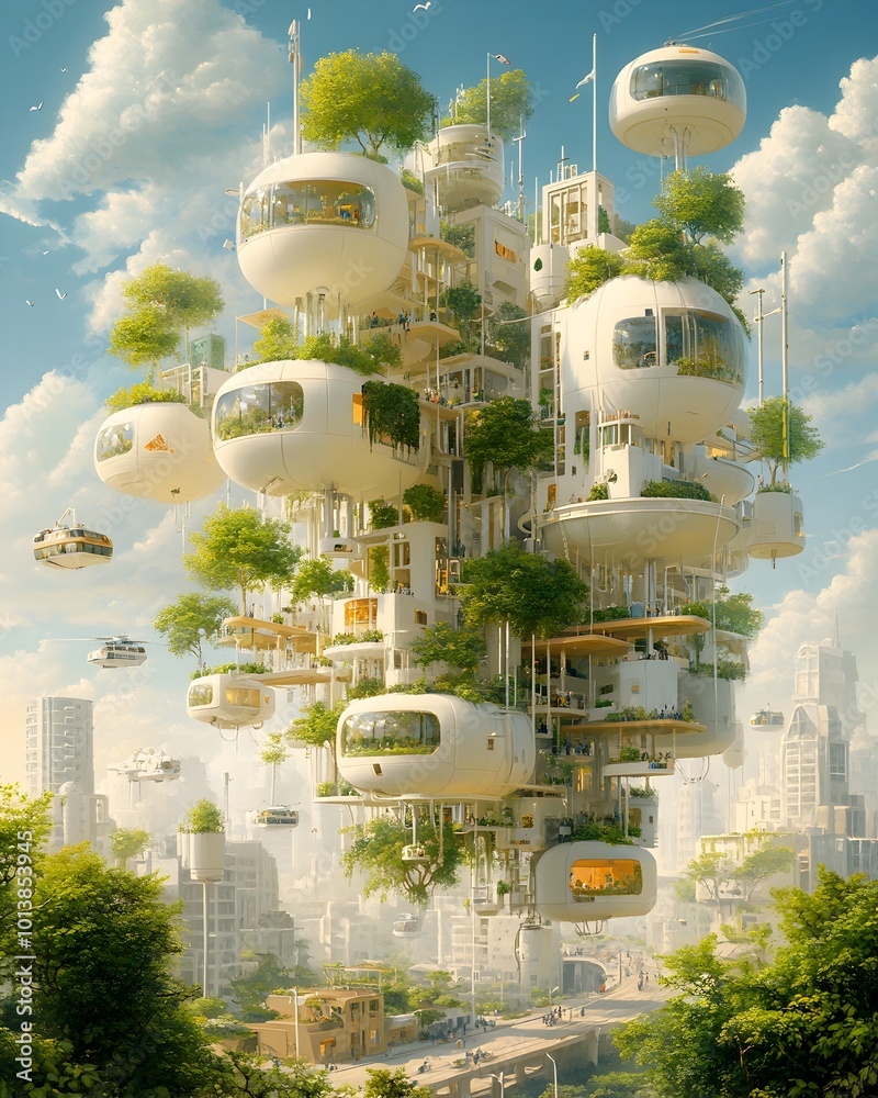 Envisioning a progressive eco friendly city of the future with towering ...