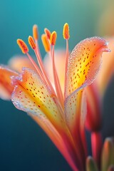 Wall Mural - Closeup of delicate orange lily flower with soft focus background, floral beauty in nature photography