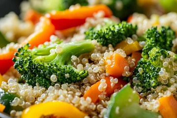 Close up of healthy vegan meal with quinoa and vegetables