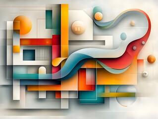 Poster - Conceptual digital painting showcasing the adaptive self organizing nature of a smart city mobility system with geometric shapes and flowing lines blending into a hypnotic