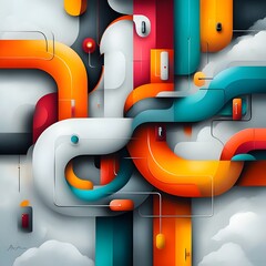 Poster - cyberpunk inspired abstract visualization of a smart city transportation network depicting the dynam
