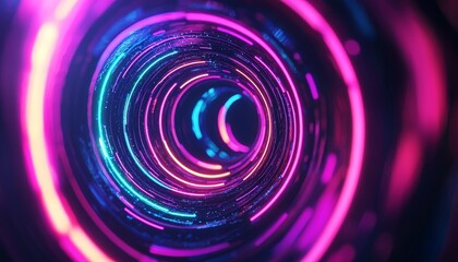 Wall Mural - swirling neon lights in an abstract tunnel, vibrant motion effect, futuristic energy and flow, glowi