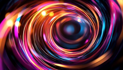 Wall Mural - swirling neon lights in an abstract tunnel, vibrant motion effect, futuristic energy and flow, glowi