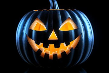 Aufkleber - Hyper-realistic close-up of a glowing jack-oâ€™-lantern, its carved face flickering with eerie light in the dark, every detail sharply defined