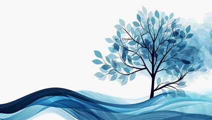 Abstract blue tree wall art, vector lines, vector graphics, vector...