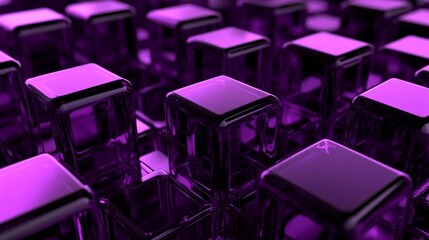 Aufkleber - Purple glass cubes abstract pattern with reflection. Modern design and futuristic concept
