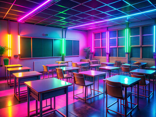 Class room with neon lights