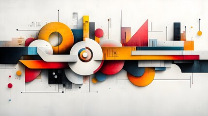 Poster - Avant Garde Abstract Cityscape Depicting a Dynamic Interconnected Transportation System Featuring Geometric Shapes and Vibrant Color Palette Evoking a Futuristic