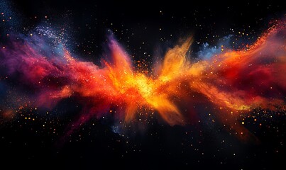 Poster - A vibrant explosion of colors resembling a cosmic nebula, blending fiery oranges, reds, and blues against a dark backdrop.