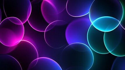 Poster - A vibrant abstract design featuring glowing bubbles in shades of purple and blue against a dark background.