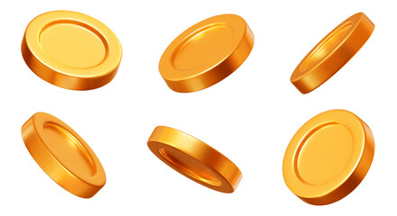 Wall Mural - 3d set golden coins with different angles. symbol of gold and wealth. stock vector illustration on i