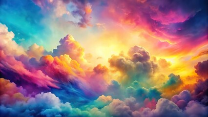 bird eye view watercolor sunset sky with colorful clouds