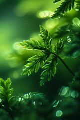 Canvas Print - Close up of vibrant green leaves with bokeh background, nature photography