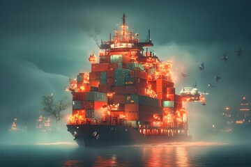 Poster - Cutting Edge Maritime Freight Carriers Leveraging Data Driven Global Trade Networks with Streamlined Robotic Cargo Loading and Unloading Clean Architectural Lines