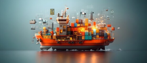 Poster - Sleek and efficient cargo container transport ships automated loading and unloading systems real time data analytics software powering worldwide logistics