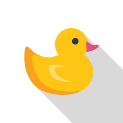 Poster - minimalist vector illustration of a classic yellow rubber duck bath toy, floating serenely on a whit