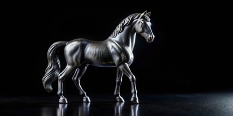 Black toy horse isolated on black background Macro