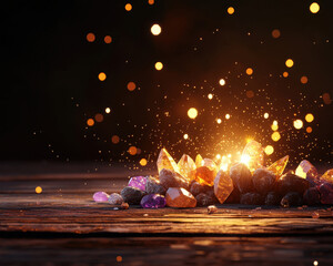 Poster - Shimmering crystals with sparkles on wood