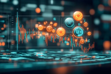 Poster - macro view of futuristic market data visualization highlighting intricate candlestick patterns metic