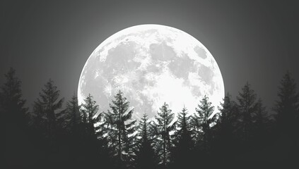 a large full moon with silhouettes of trees in the foreground, vector...