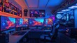 © farhan - A high-end gaming room with dual monitors, RGB lighting, and a custom desk setup, designed for the ultimate gamer
