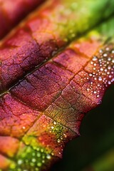 Wall Mural - Closeup of a dewy autumn leaf with vibrant colors