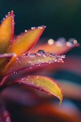 Wall Mural - Closeup of water droplets on a colorful leaf after rain