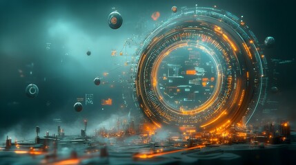 Poster - Captivating digital realm showcasing a mesmerizing fusion of dynamic data visualizations abstract geometric patterns and gleaming hi tech accents