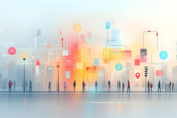 Poster - Sophisticated digital design with muted color palette refined textures and data driven graphics  Cinematic lighting creates a dynamic and precise infographic composition