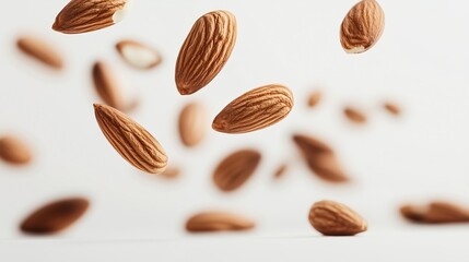 isolated falling almond on white background, full depth of field