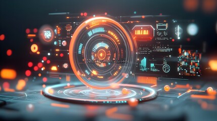Poster - Sleek futuristic digital environment with holographic interface elements and data particles dynamic urban landscapes and neon lit cityscapes seamlessly integrated virtual technology