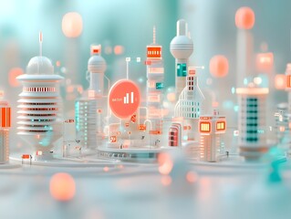 Fototapete - Intricate digital environment featuring overlapping transparent planes and undulating data visualizations symbolizing the complex web of modern communication networks