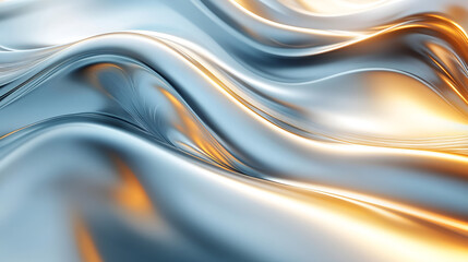 Aufkleber - Abstract flowing patterns of silver and gold fabric illuminated by soft light in a serene setup