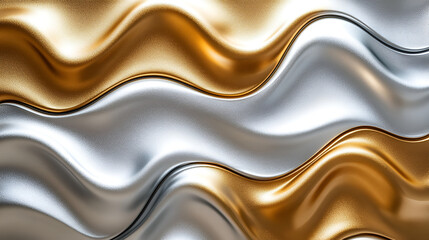 Aufkleber - Wavy metallic patterns of gold and silver showcasing a fluid and dynamic design in a contemporary abstract style