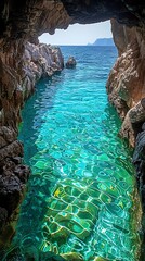 Wall Mural - Stunning View of the Turquoise Sea Through a Cave