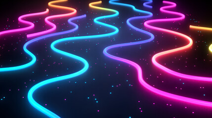Aufkleber - Colorful neon waves illuminate a dark space with vibrant hues and sparkling details during an artistic display