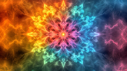Aufkleber - A vibrant mandala design featuring a burst of colors including pink, orange, blue, and purple swirling together in intricate patterns