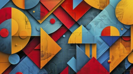Poster - Contemporary abstract art featuring multicolored geometric shapes such as triangles and rectangles, AI generated