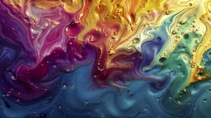  - A dynamic abstract painting with vibrant pink, red, orange, blue, and green hues and textured bubbles, AI generated