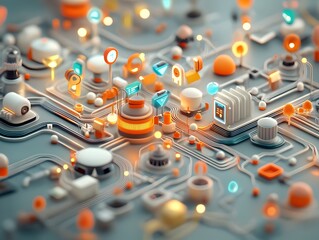 Poster - Vibrant digital landscape composed of interlocking geometric structures a mesmerizing maze of luminous conduits and data pathways pulsing energy fields radiating throughout