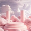© Сергій Андріюк - 3d abstract background with pink podium and clouds. Vector illustration.