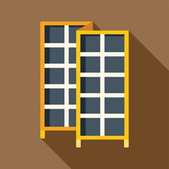 Poster - Two solar panels standing on wooden supports, converting sunlight into electricity using photovoltaic effect