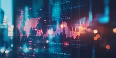Aufkleber - Global Economy Visualization: Depict a world map with economic indicators and trends overlaying it, symbolizing the interconnectedness of global finance.