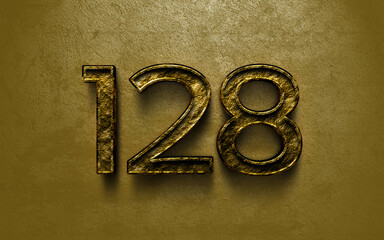 Sticker - 3D dark golden number design of 128 on cracked golden background.